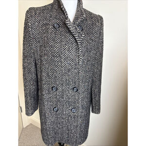 Mackintosh Wool Tweed Double Breasted Pea Coat Black Gray Size 8
